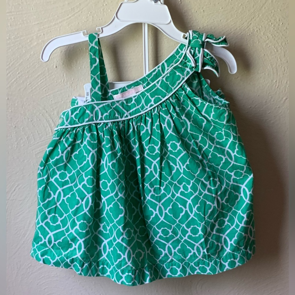 2T Janie & Jack green one shoulder top & bubble shorts